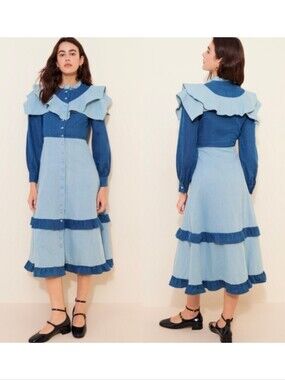 Olivia Rubin Bronte Two Tone Denim Midi Dress